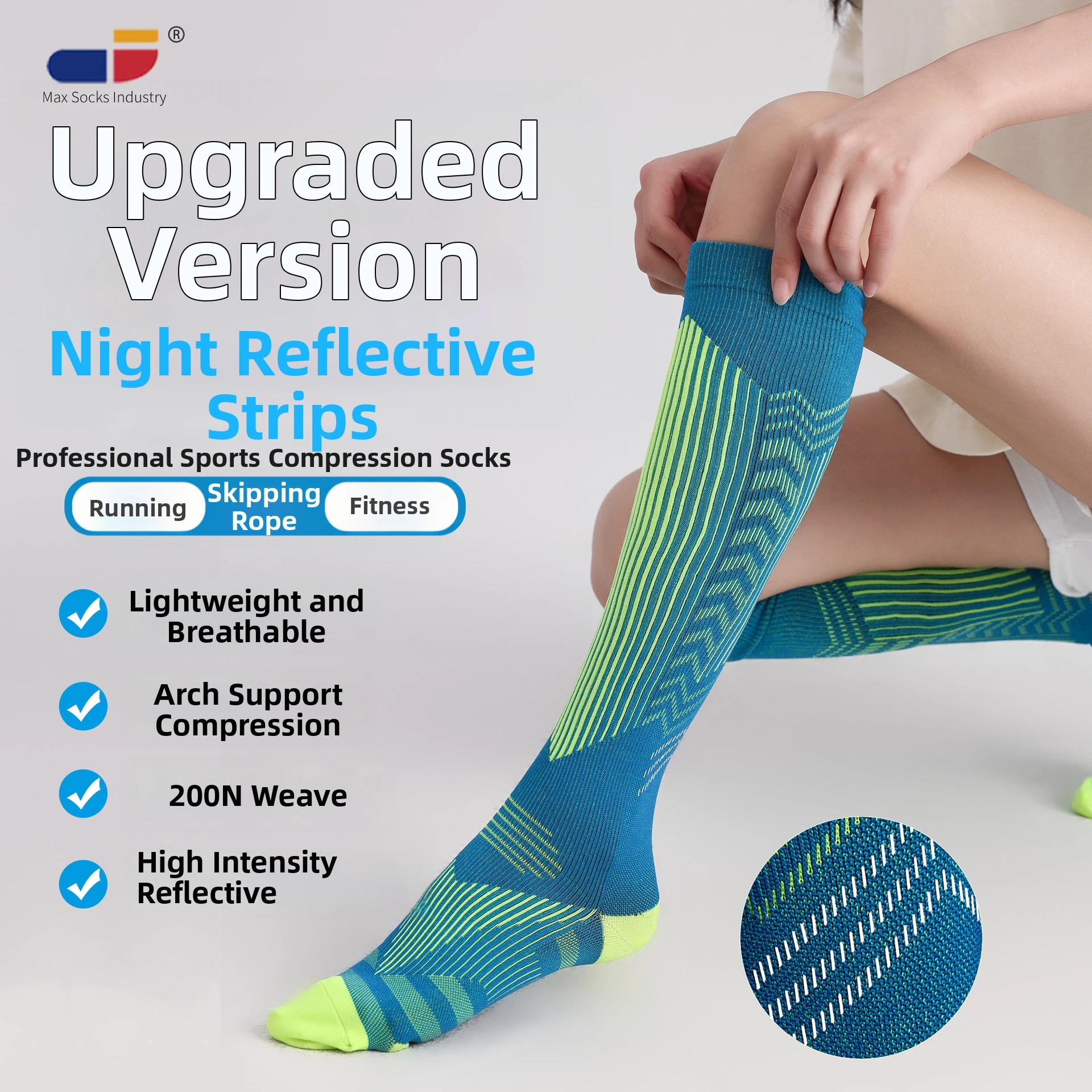 Professional Compression Socks for Sports, Fitness, Running, Compression Calf Socks with Reflective Stripes for Night Cycling