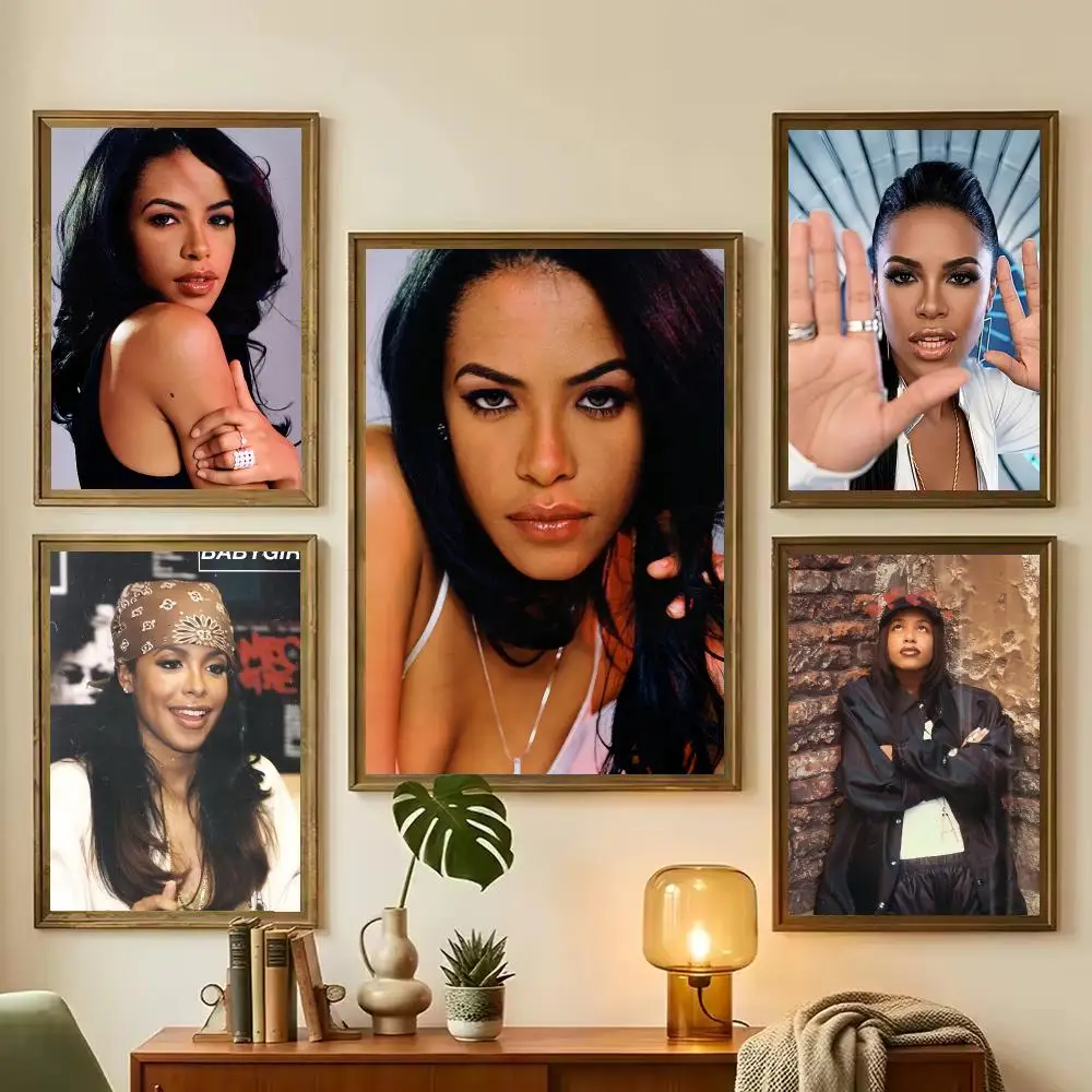 Singer Aaliyah Painting Calligraphy Stylish Wall Art Poster, Bedroom Living Room Home Decor Gift
