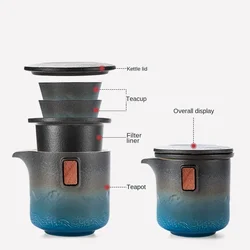 Ceramic Blue Tea Set Travel Tea Ceremony Set Portable Teacup Camping Kung Fu Tea-Making Sets Japanese Outdoor Teapot Gift Set