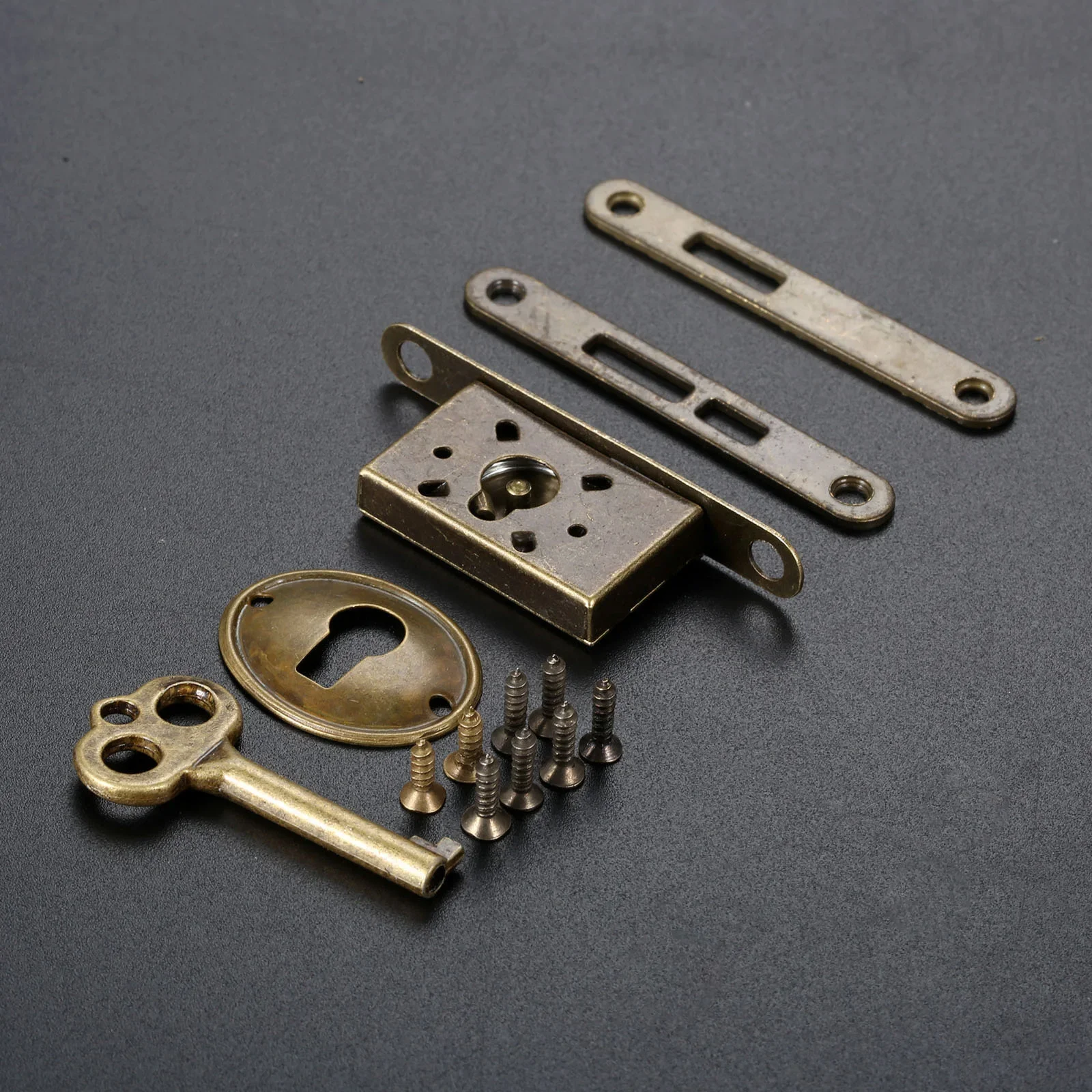 1 Set Classical Locks Retro Chinese Ancient Small Jewelry Wooden Box Locks Antique Bronze Furniture Counter Drawer Lock with Key