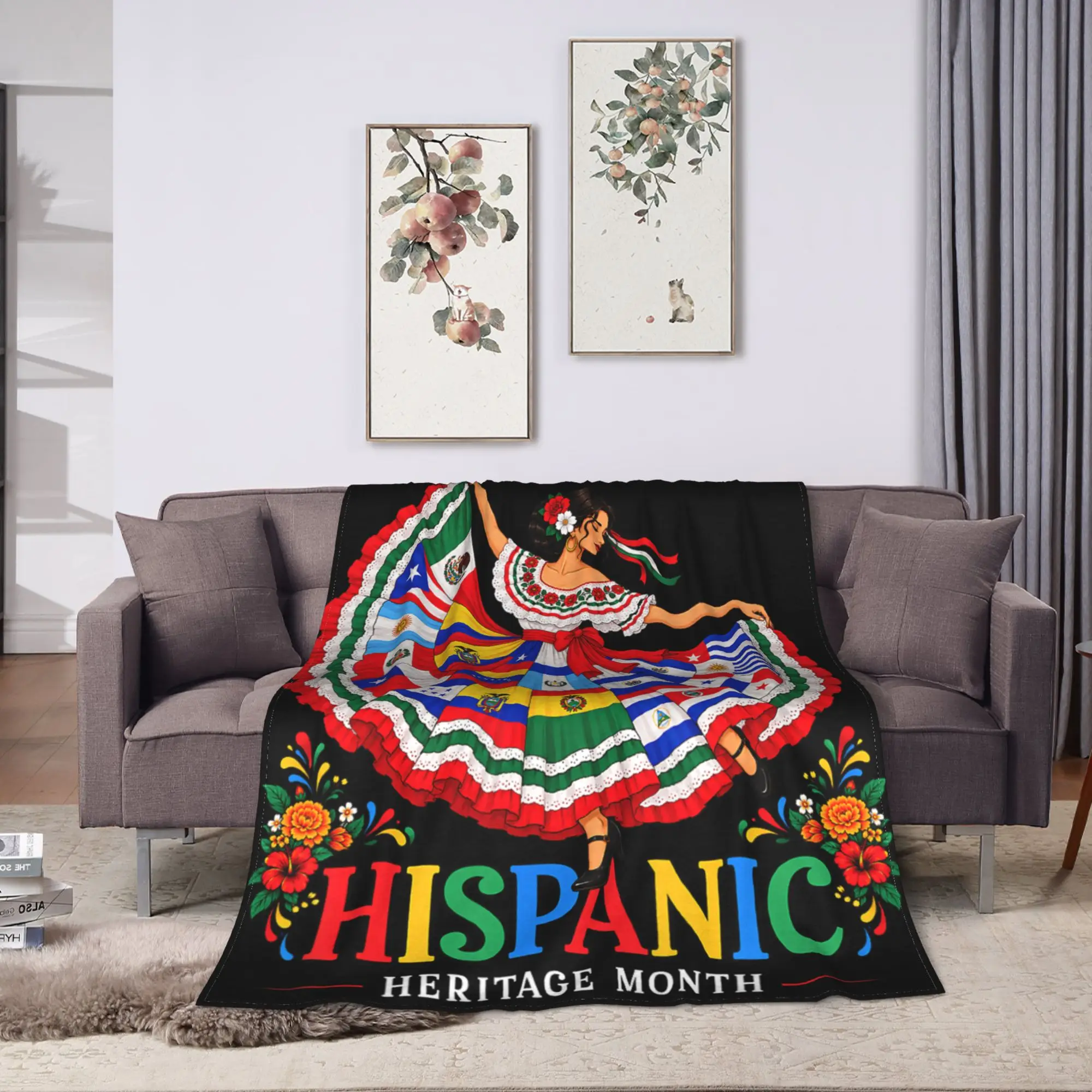 Celebrate Hispanic Heritage Month Boho Floral Latino Blanket Quality Soft Cozy Throw Blanket Plane Sofa Home Aesthetic Bedspread