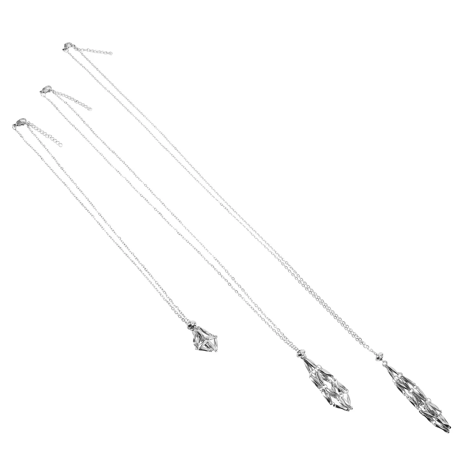 

3Pcs Stainless Steel Fishnet Cage Necklace DIY Jewelry Making Kit Adjustable Chain Crystal Stone Holder Pendant Bohemian