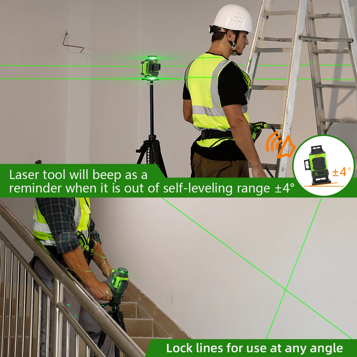 Huepar 360 Laser LS04CG Green Line Levels With Hard Carry Case