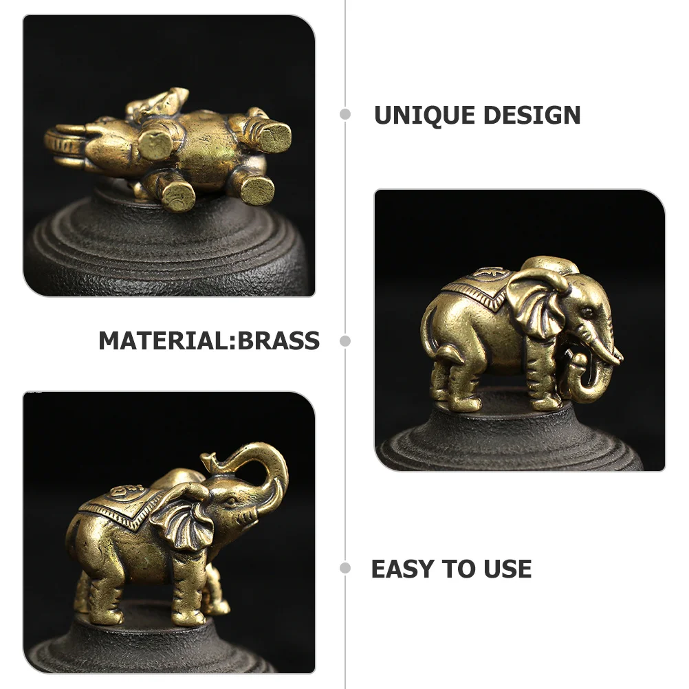 

2Pcs Compact Vintage Brass Elephant Ornament Desktop Decor Fortune Luck Tabletop Animal Statue Home Office Brass Animal Statues