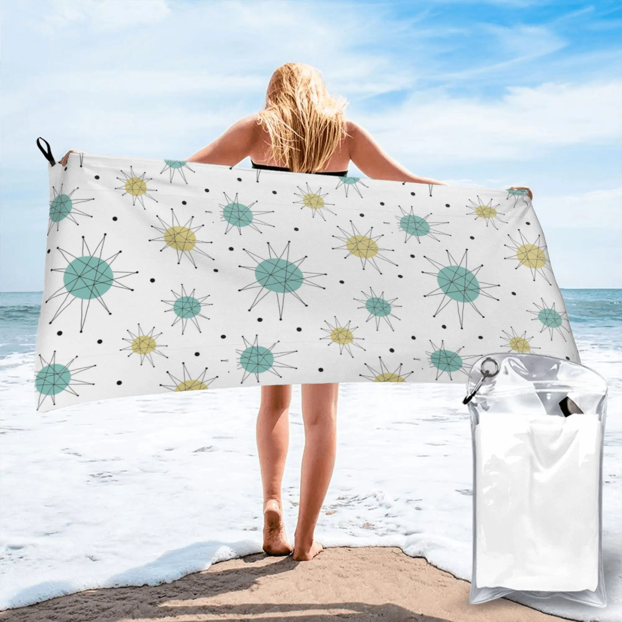 Franciscan Starburst Mid Century Atomic Age  Beach Towel Soft Microfiber Quick Dry Absorbent Quick Towels For Bath