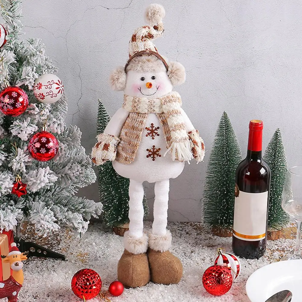 

Desktop Christmas Decoration Handmade Knitted Christmas Snowman Doll with Retractable Long Legs Plush Earmuff Festive Elk