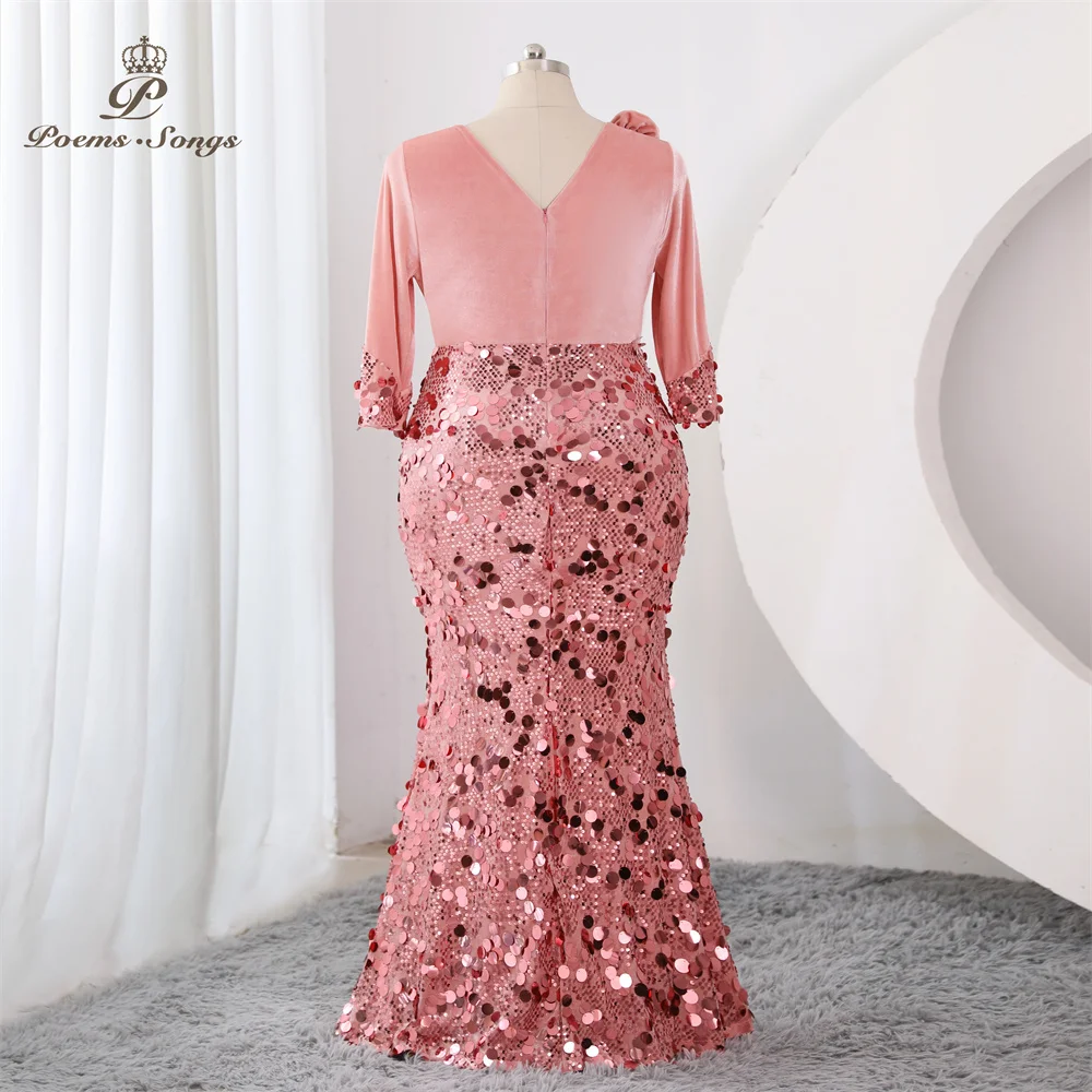 Pink Long sleeve Evening dress vestidos de fiesta elegantes largos de noche Plus Size party dresses woman Gown Maxi dress