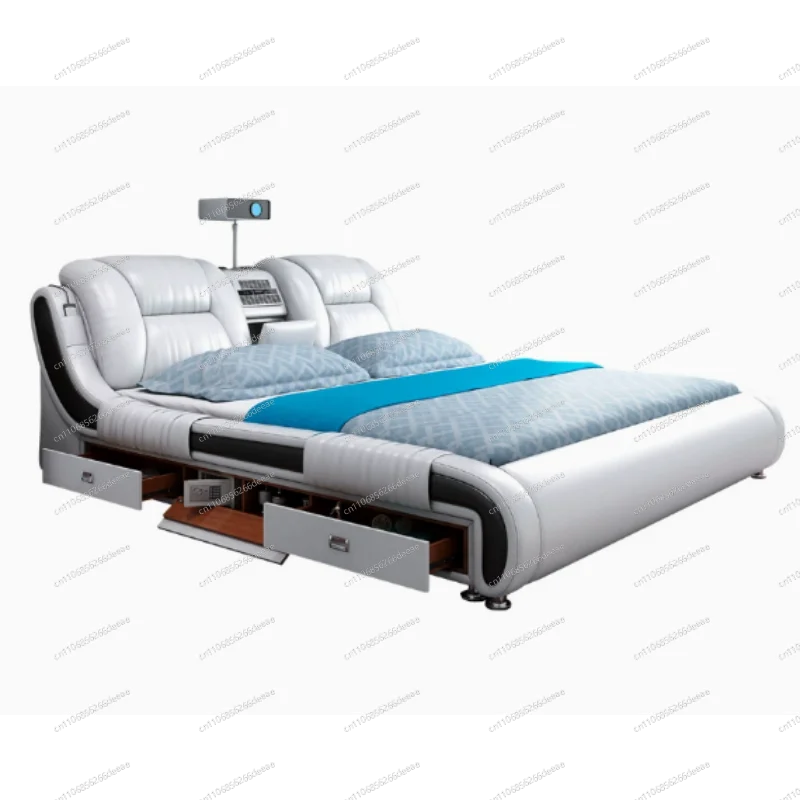 ybjMultifunctional Smart Tatami Bed – Luxury Double Bed with Projector Light & Tech Fabric | Soft Bag Design for Master Bedroom