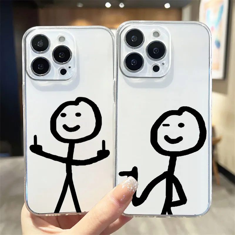 Cartoon Stickman Cute For iPhone 15 14 13 12 11 Pro Max XS Max X XR 7 8 Plus 6S 5S Shockproof Transparent Phone Case