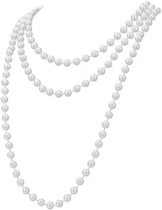 

Long Faux Pearl Necklace for Women - Vintage 1920s Long Pearls Beads Necklace for Costume Party Wedding