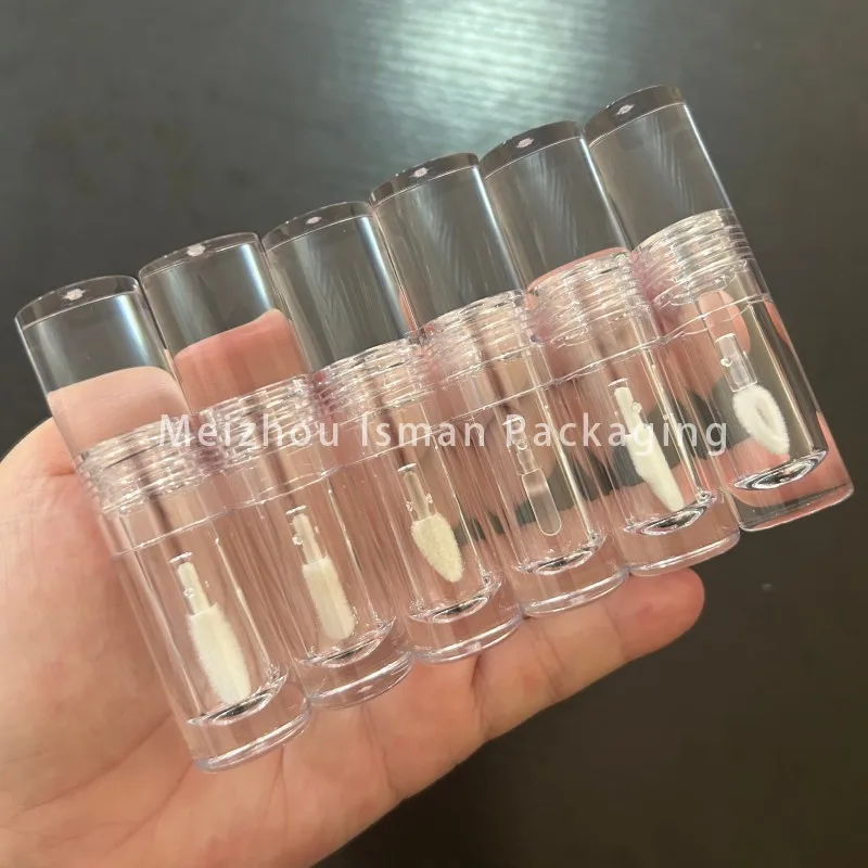 50 buah wadah Lip Gloss Mini lucu Semua bening kemasan minyak bibir pendek mewah 3ML tabung Lip Gloss transparan kosong dengan kuas