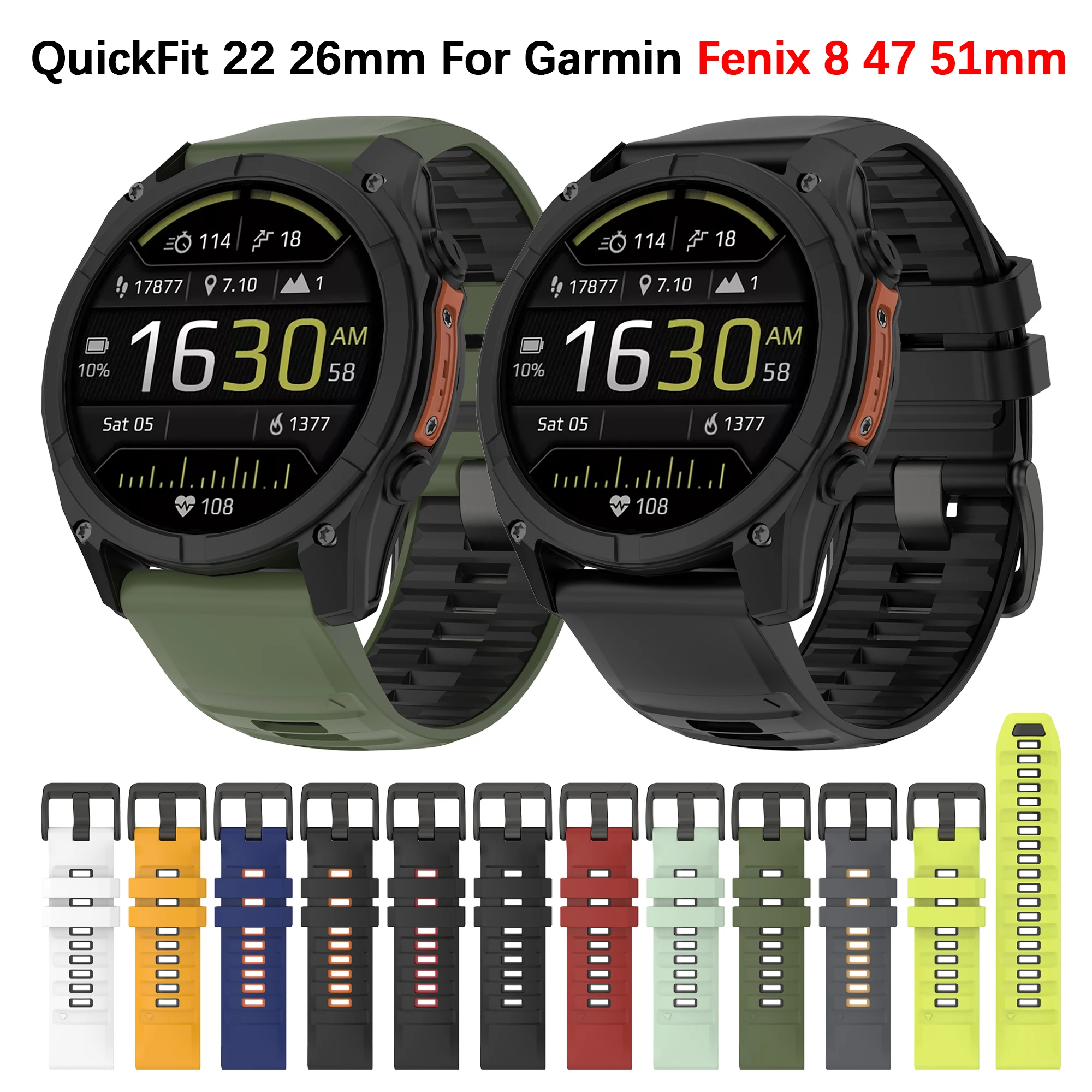 Sports QuickFit 22/26mm Skin Friendly Silicone Watch Strap For Garmin Fenix 8 7 6 5 5X Epix 2 Pro Non-slip Replacement Bracelet