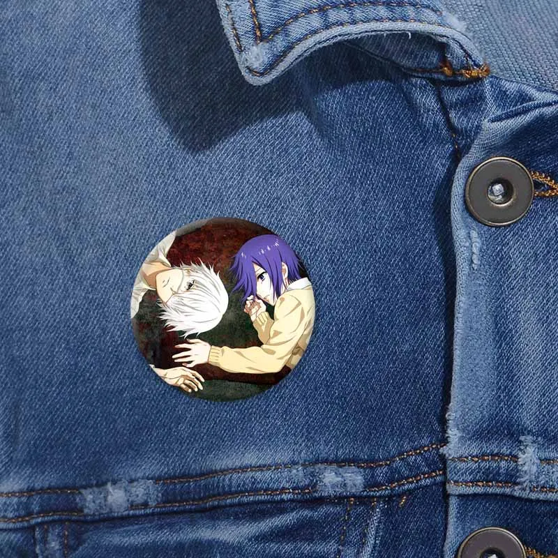 Anime Tokyo Ghoul Button Pins Cartoon Ken Kaneki Touka Juuzou Cosplay Badge Creative Round Brooch on Backpack Hat Jewelry Gifts