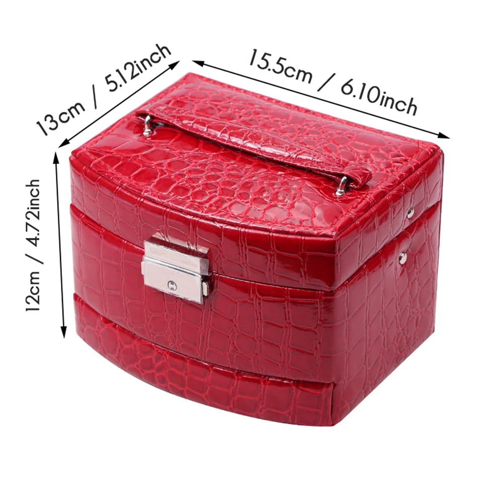 Jewelry Storage Box 3-Layer PU Leather Earring Ring Jewelry Storage Box Display Jewelry Box Packaging Gift Box Rose Red