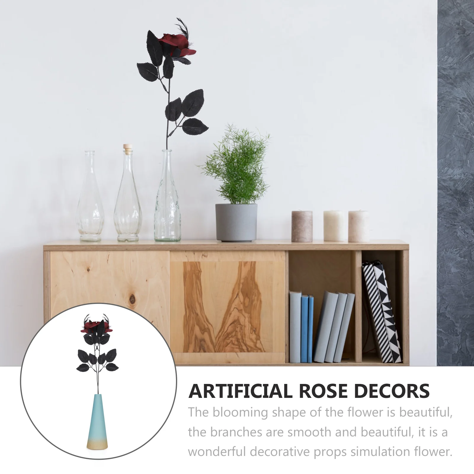 

5Pcs Artificial Rose Decors Exquisite Hand-Made Faux Silk Open Flower Bouquets Ideal for Wedding Stage Halloween Party Decor