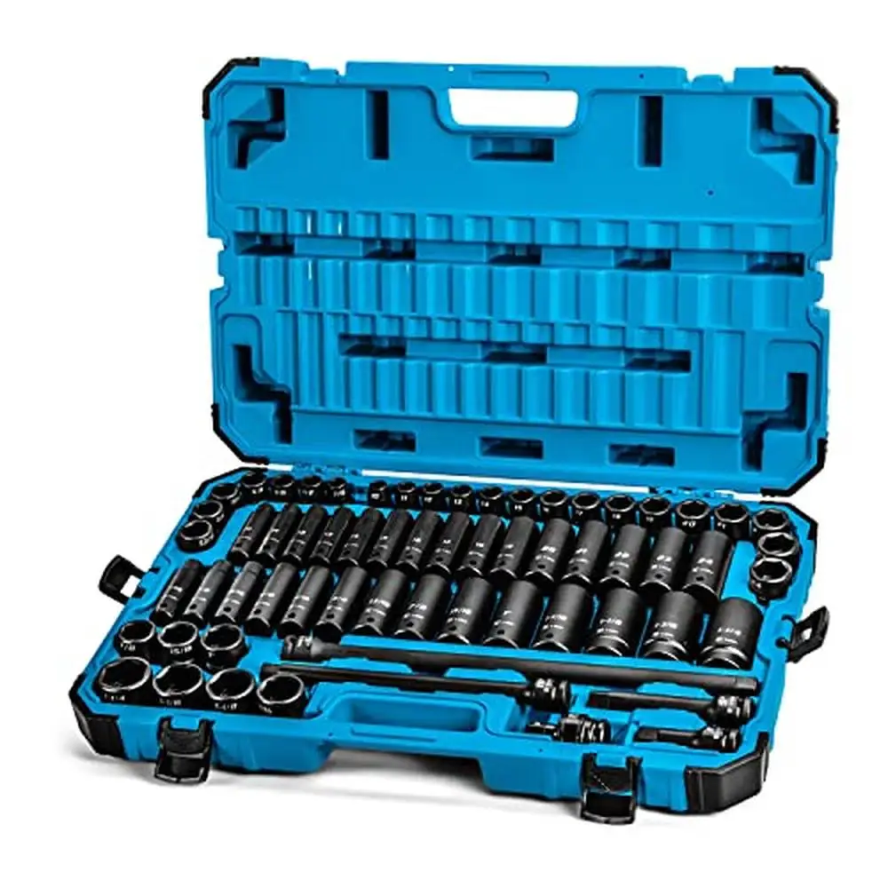 Impact Socket Set with Extensions and Adapters 1/2-Inch Drive Master Set Metric SAE Chrome Molybdenum Manganese Phosphate Coated