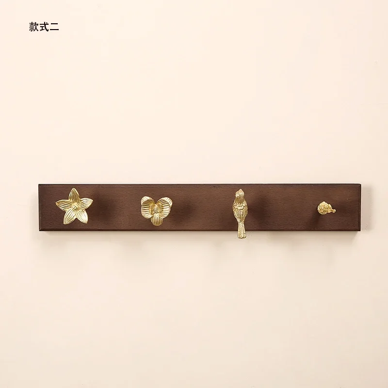 4-hook Brass Hook Wooden Hook Wall Hanging Decorative Hooks Wall Hooks Home Shelf Key Holder Organizer Coat Hanger Storage Rack