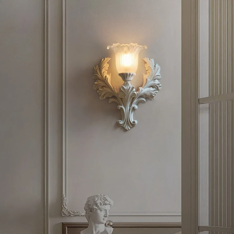 

Embossed plaster wall lamp, European retro aisle lamp, cream wind living room, bedroom bedside background wall lamp