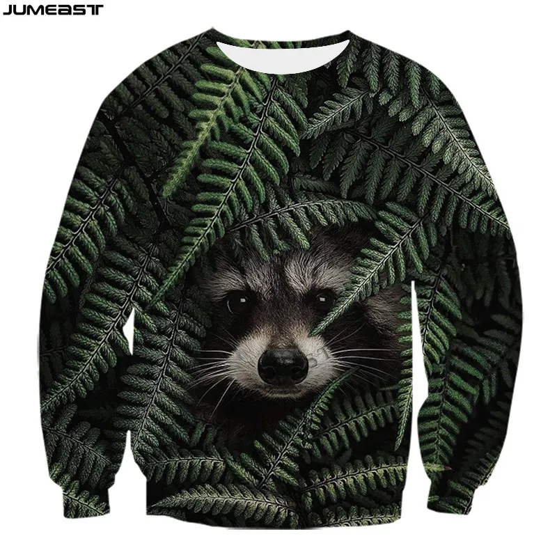 Jumeast Men Women Sweatshirt Lovely Animal Raccoon Hunting Camouflage Long Sleeve Fashion HipT Shirt Sport Pullover Tops Tees