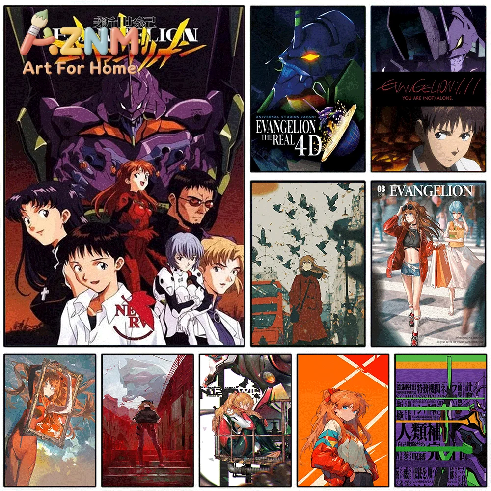 Neon Genesis Evangelion Anime Canvas Wall Art, EVA Unit 01 Asuka Langley Retro Character Poster, Unframed Canvas Painting for