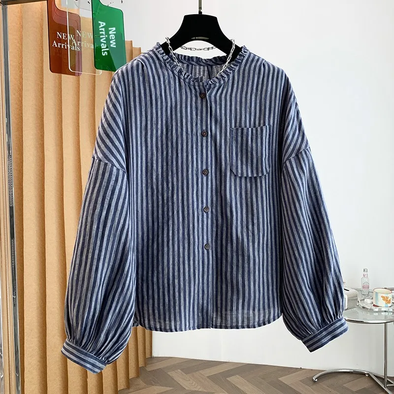 Loose Fit Linen Long Sleeve Shirt Women's Autumn Thin Single Button Casual Style Top Comfortable Breathable Cotton Blend