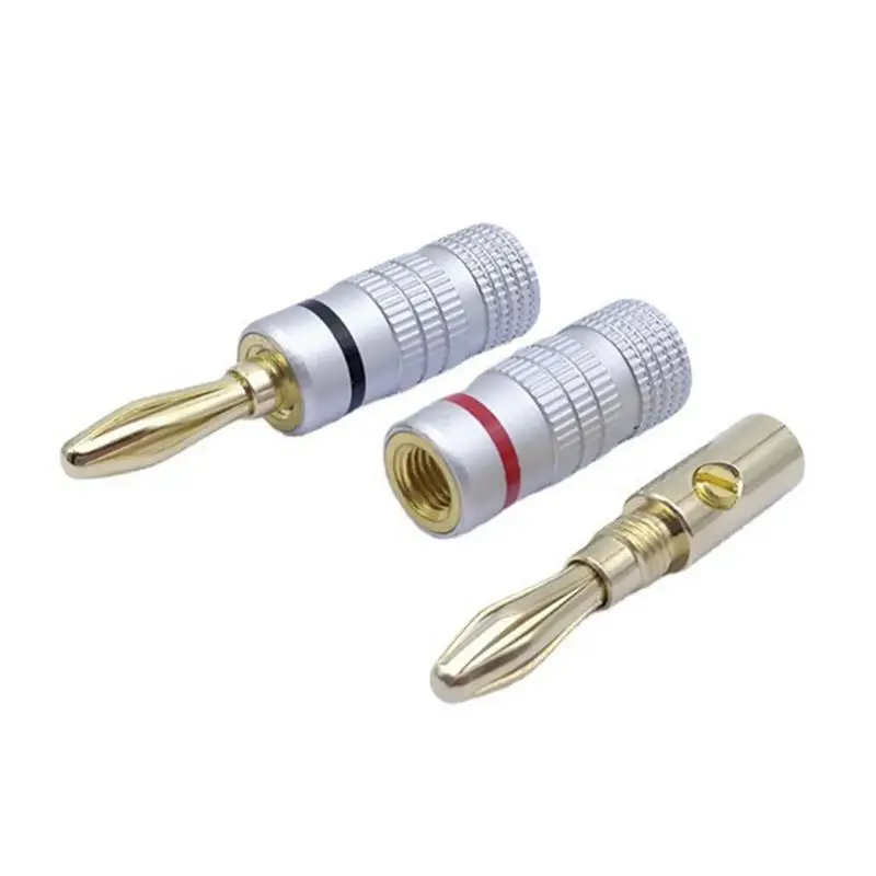 Banana Plug Connectors Gold Plated Speaker Plugs 4mm Quick Connect Speaker Connector Plug 24K Gold Plated For Spring-Loaded