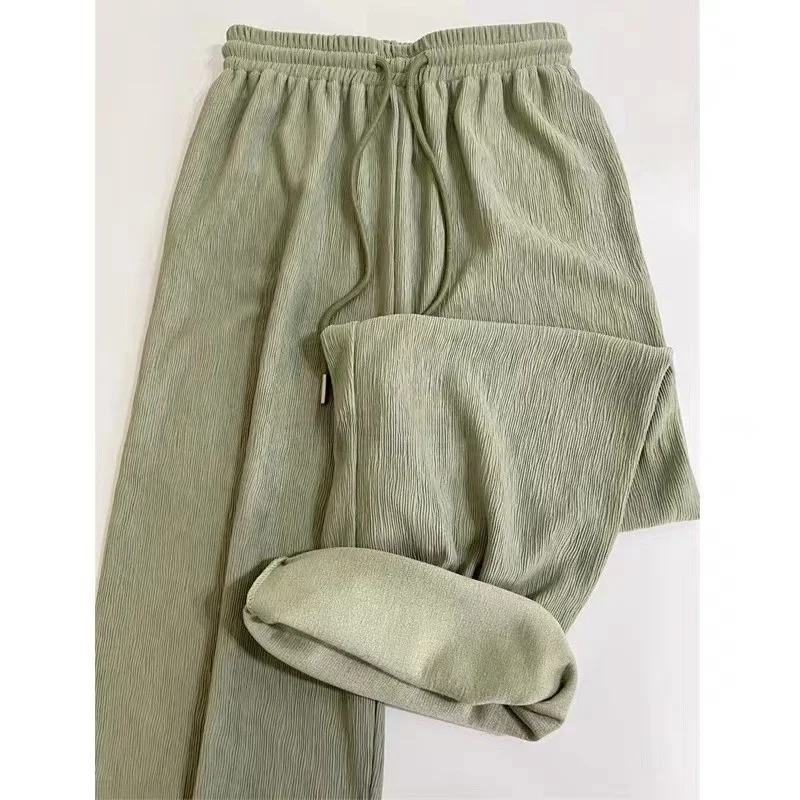 

Женские летние тонкие свободные брюки с высокой талией и широкими штанинами, белые, струящиеся, в пол, с эффектом жатой ткани