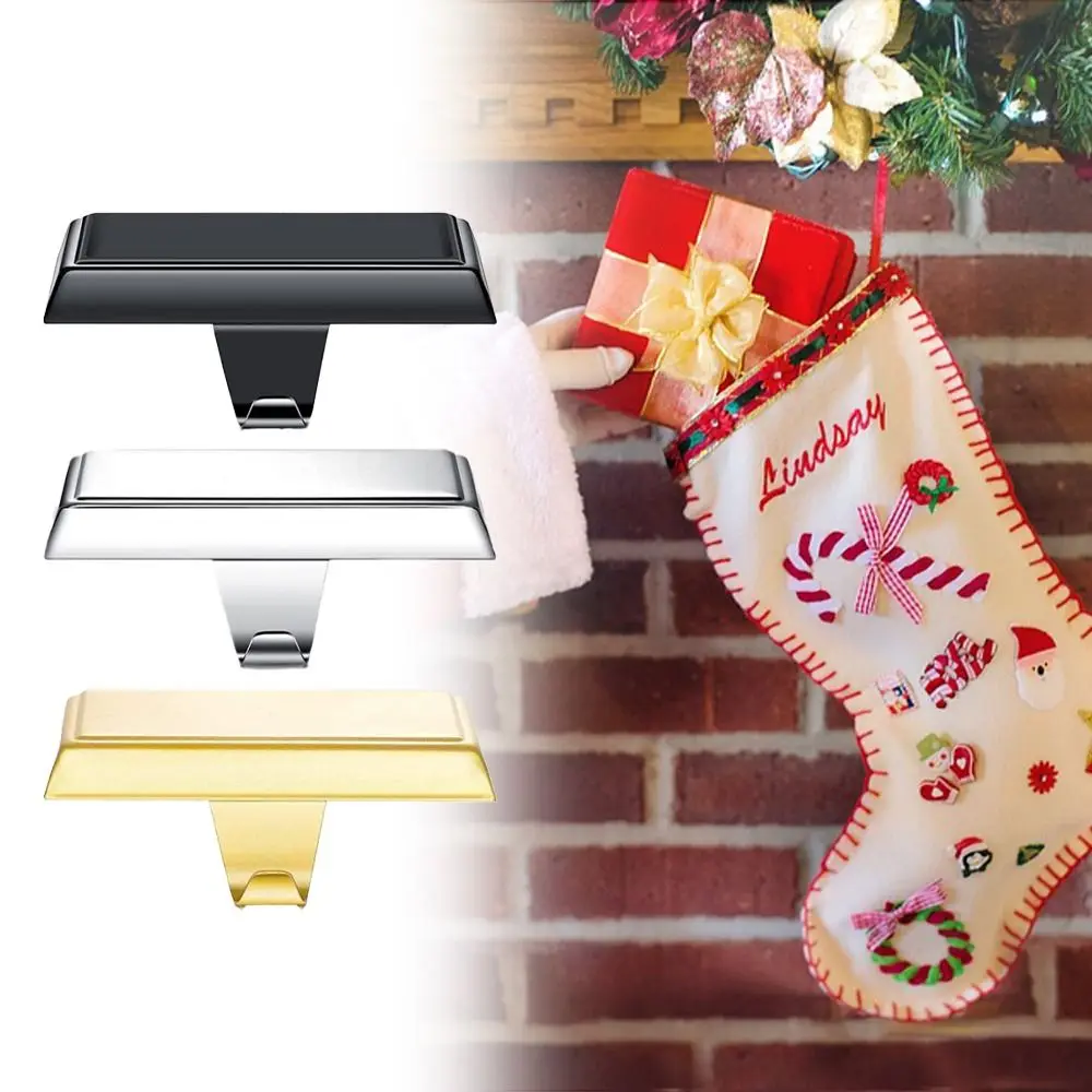 

Metal Christmas Stocking Hook Black Silver Gold Heavy Duty Mantle Stocking Hangers Gift Storage Fireplace Decor Accessories