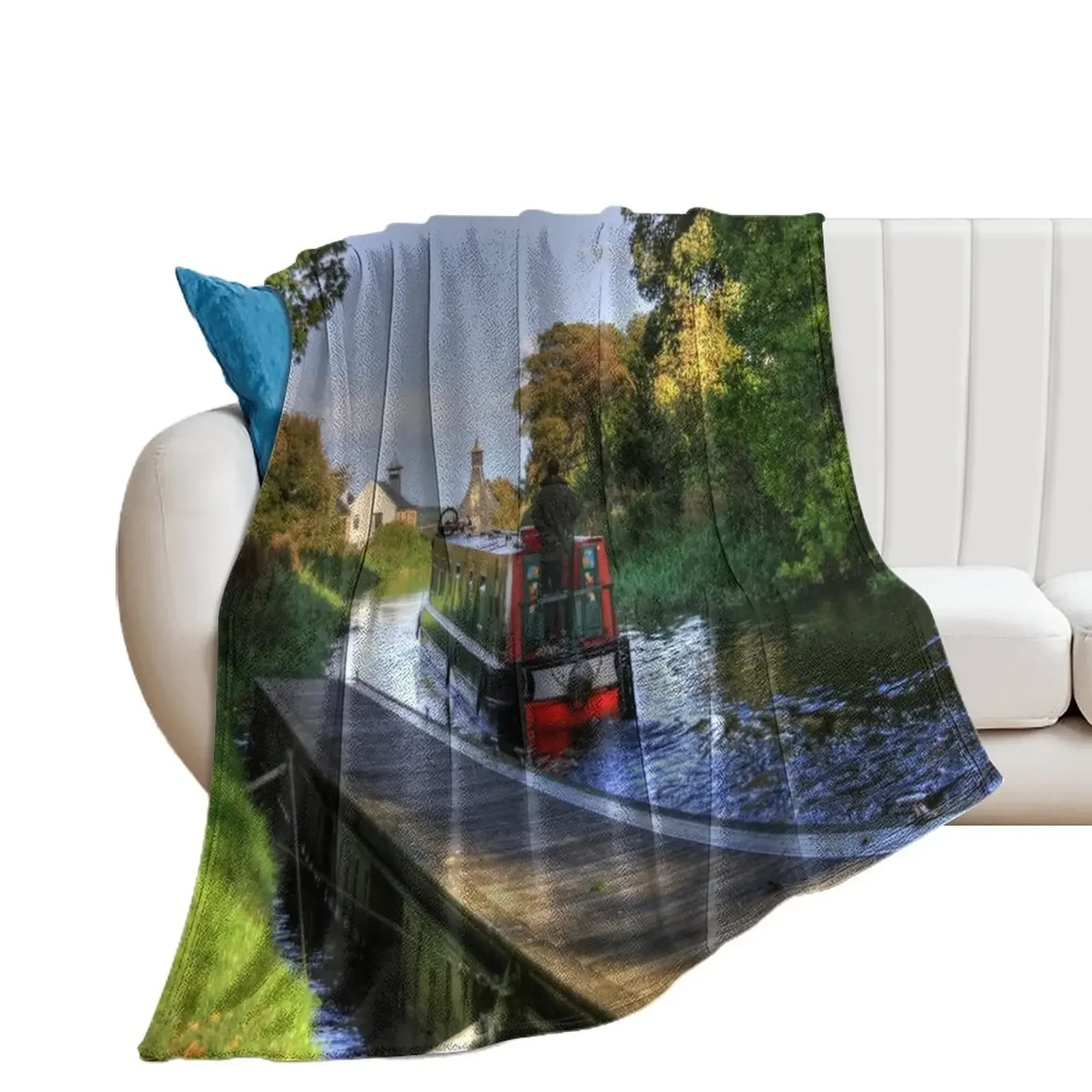 Narrow Boat at Strawberry Bank Throw Blanket christmas decoration Polar Summer Blankets