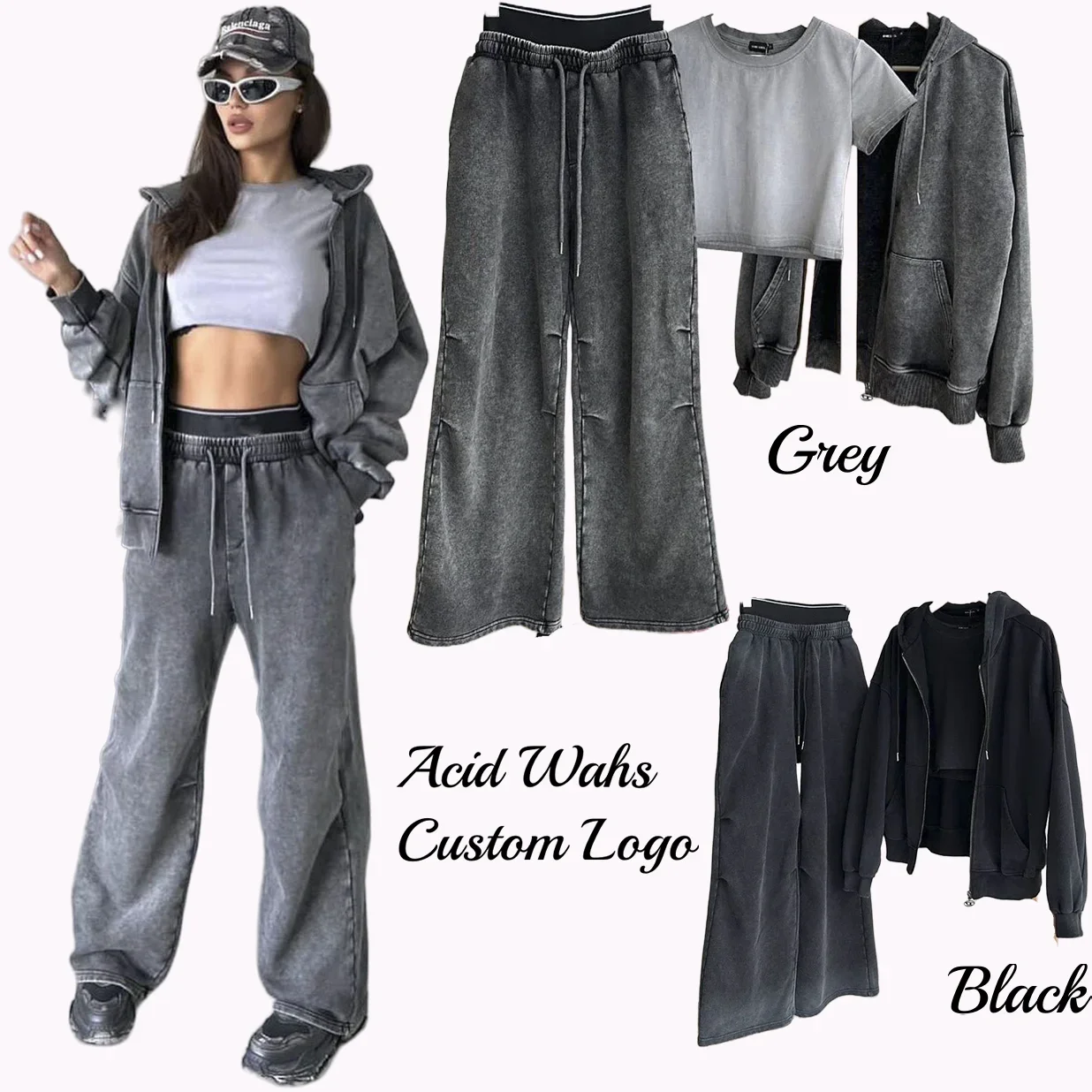 Custom Logo Woman Hooded Zipper Fashion Casual Velvet Cardigan Two Piece Set Plus Size Cropped Hoodie Sweatshirts