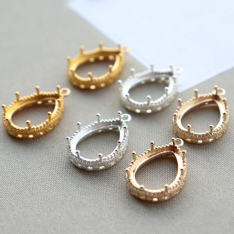 30pcs DIY Jewelry Accessories Drop-shaped Open Back Pendant Strong Crown Bezel Setting fit 10x14mm 13x18mm Cameo Bases Findings