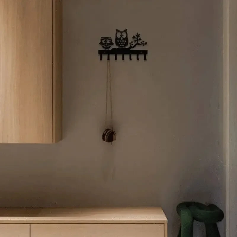 2D Multi-Purpose Black Metal Owl Key Holder Hooks for Door, Corridor, Foyer, Bedroom,Dormitory - 7 Hook Racks wall decor view 6