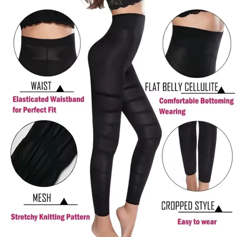 2PCS Shapewear Anti Cellulite Compression Legging Leg Slimming Body Shaper High Waist Tummy Control Panties Thigh Sculpt Slimmer Light Shapewear Stockings Sexy Butt Lifter Breathable Underwear view 3