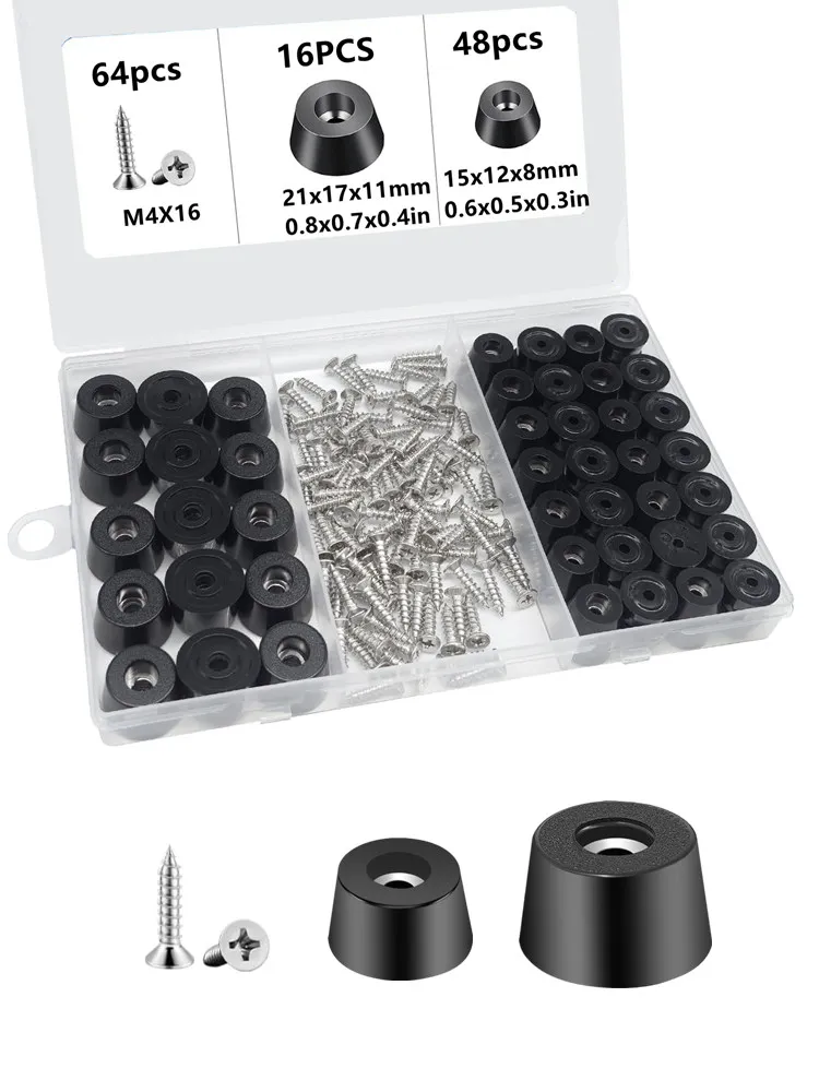 128pcs Rubber Feet Non Slip with 304 Stainless Screws 2size Rubber Bumpers for Cutting Board Furniture Electronics Cabinets