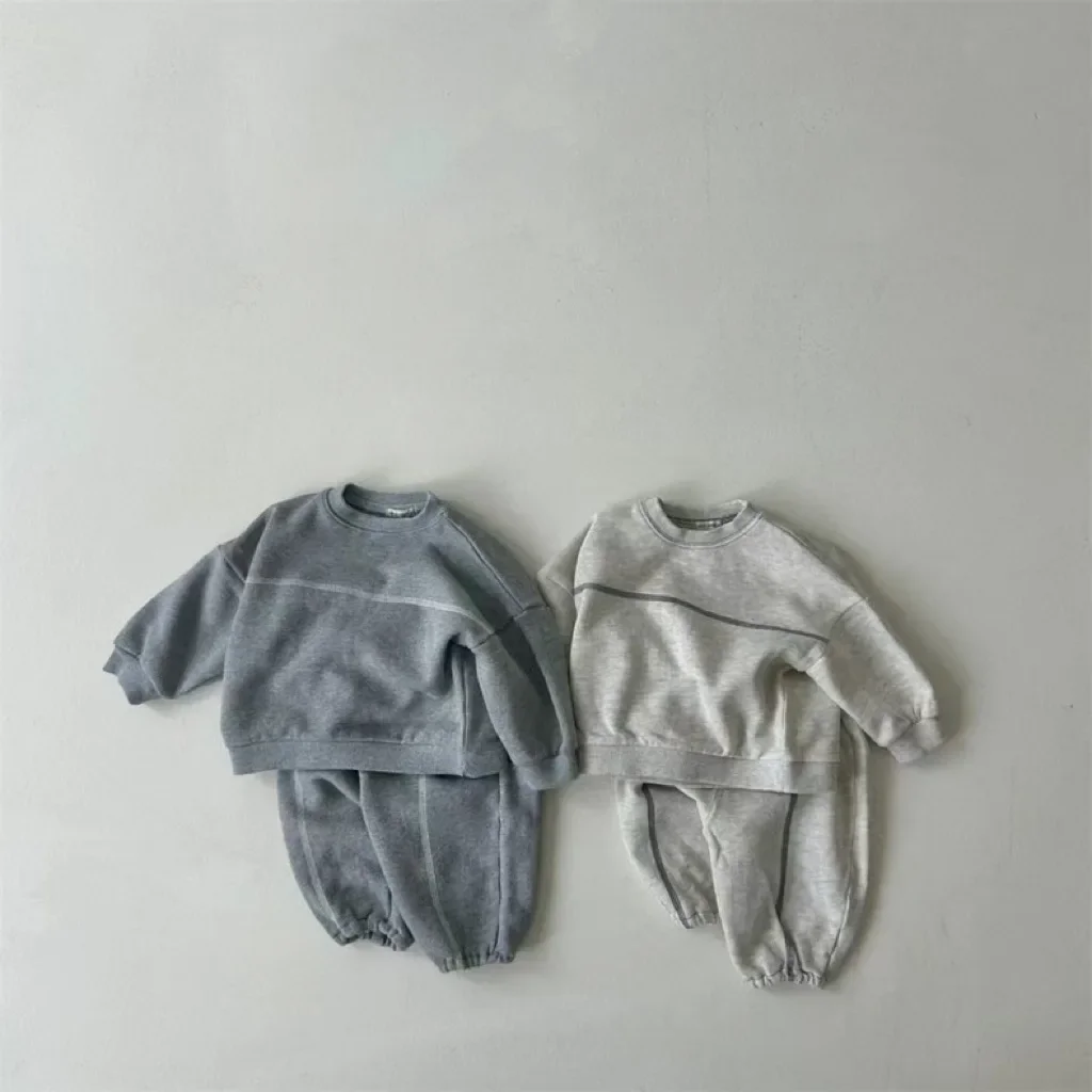 2024 Autumn New Children Casual Sweatshirt + Pants 2pcs Suit Baby Solid Gym Suit Kids Long Sleeve Clothes Set Boys Girls Outfits