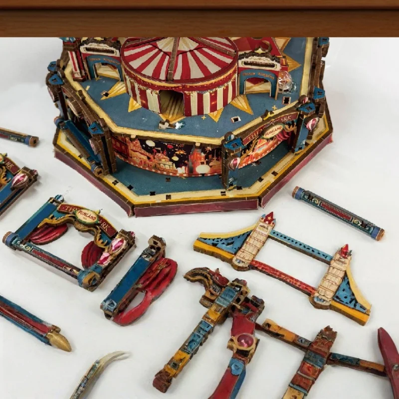 Grande roue rotative en bois, Kit de modèle de boîte à musique 3D DIY, cadeau de décoration de bureau élégant pour adultes