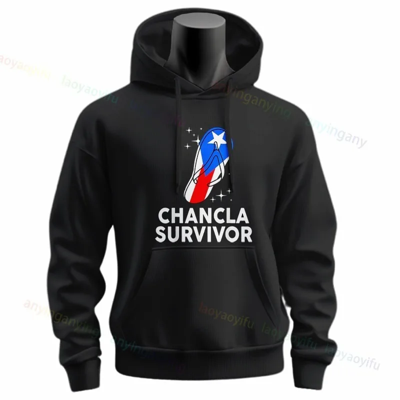 Puerto Rico Hispanic Heritage Month Chancla Survivor Funny Graphic Rican Hoodie Casual Long Sleeve Sweatshirts for Fall & Winter