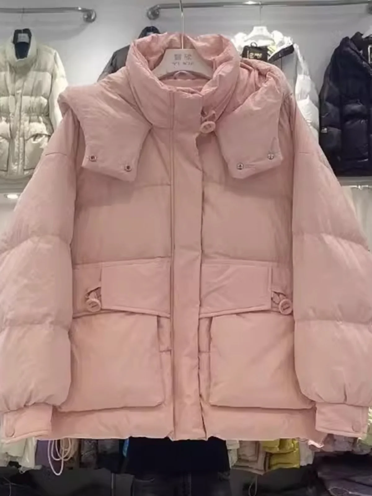 

Зимняя утепленная короткая пуховая куртка для женщин, стильное свободное теплое пальто в корейском стиле, однотонное, на молнии, для повседневной носки