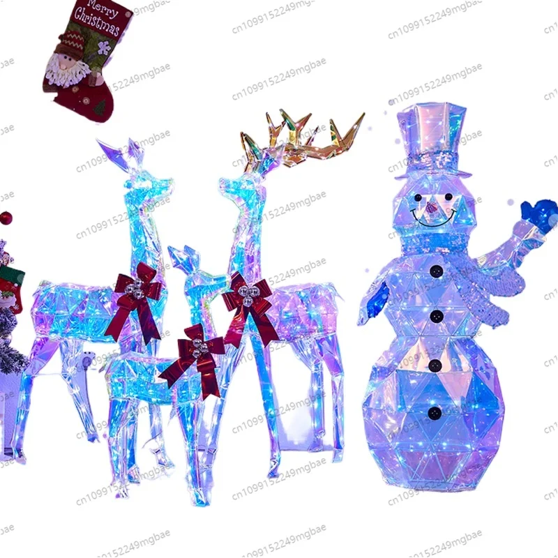Christmas colorful luminous wrought iron elk with lights snowman shopping mall hotel scene arrangement Christmas deer ornament