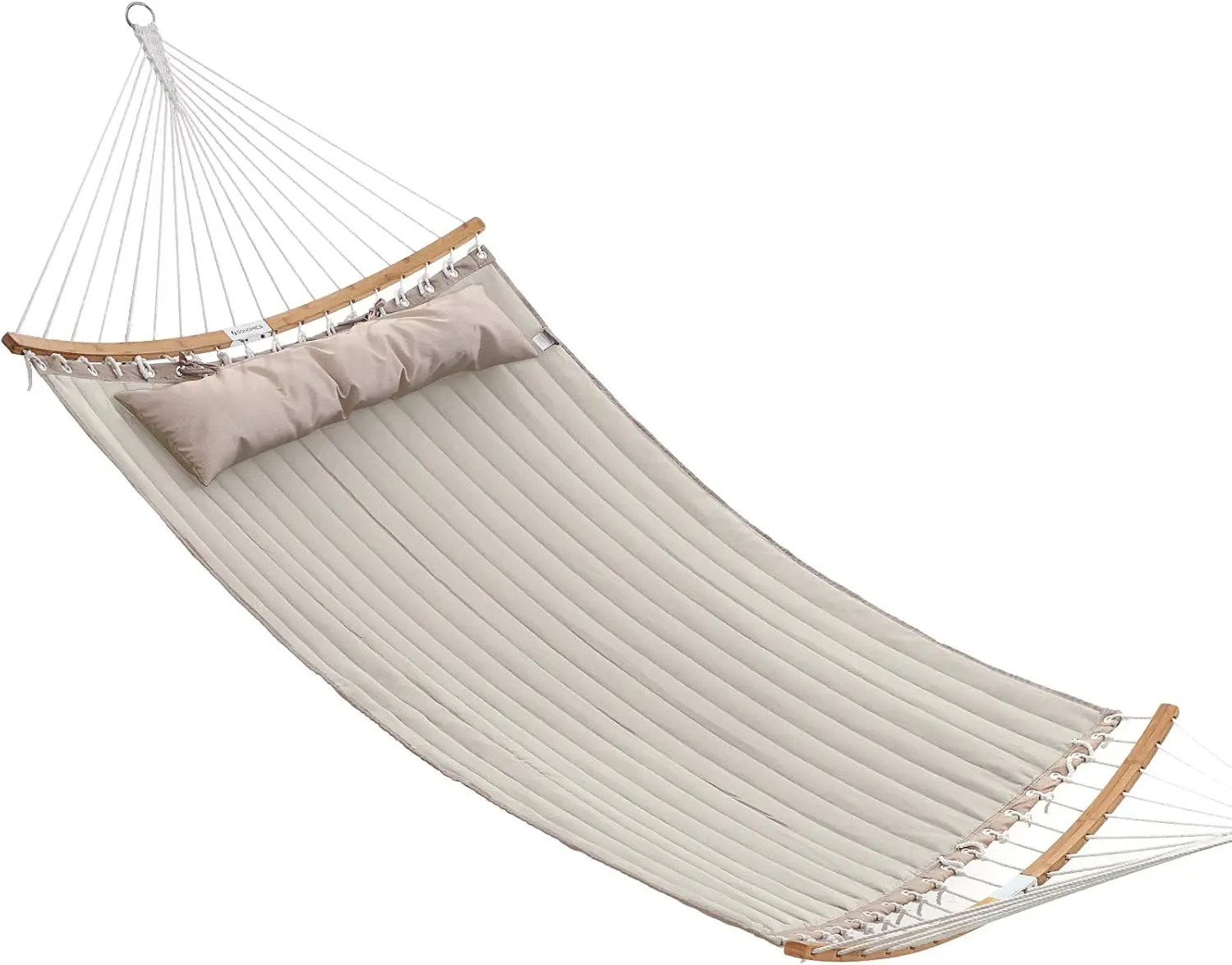 

Quilted Hammock with Curved Bamboo Spreaders, Pillow, 78.7 x 55.1 Inches, Portable Padded Holds up to 495 lb, Cream Beige