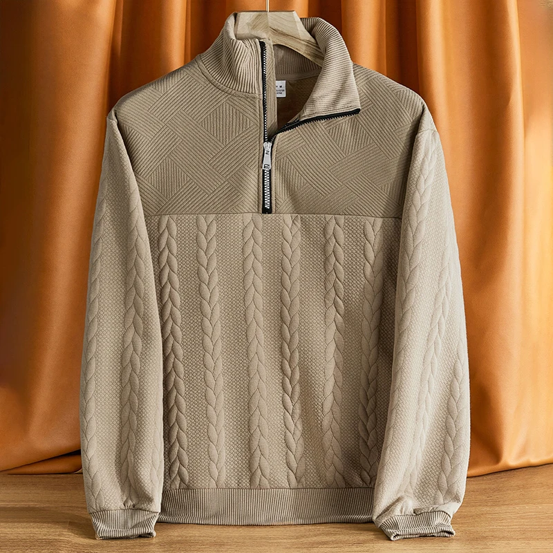 الرجال عالية الجودة فضفاضة تناسب الوقوف طوق البلوفرات الجديدة المرقعة سستة بلوزات رجل الخريف الشتاء تنوعا قاع لاعبا