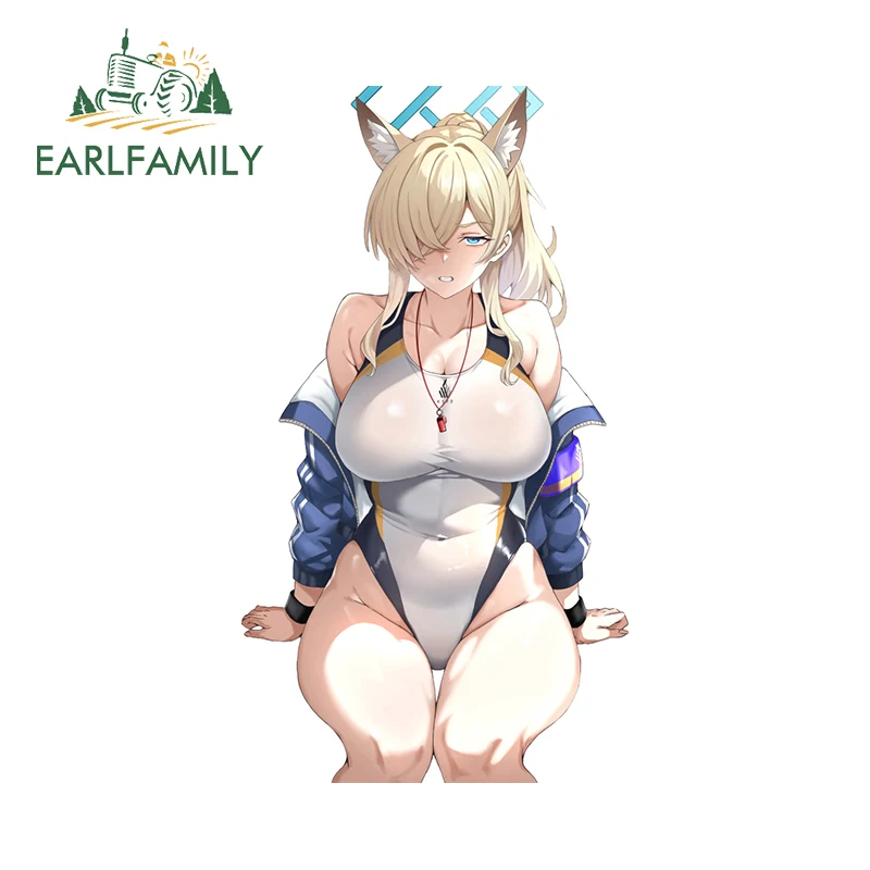 EARLFAMILY 13cm X 7.2cm for Kanna Blue Archive Swim Suit Sexy Car Stickers Personality Sunscreen Decals Scratch-Proof Decor
