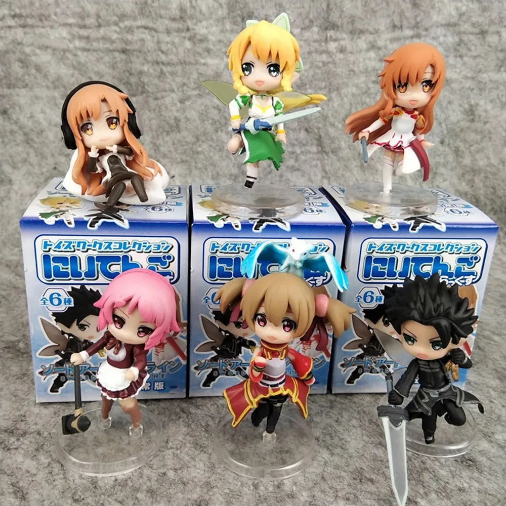 6pcs/lot Sword Art Online 2 Figures Kirito Asuna Leafa Lisbeth Silica Fairy Dance SAO Mini Model Dolls