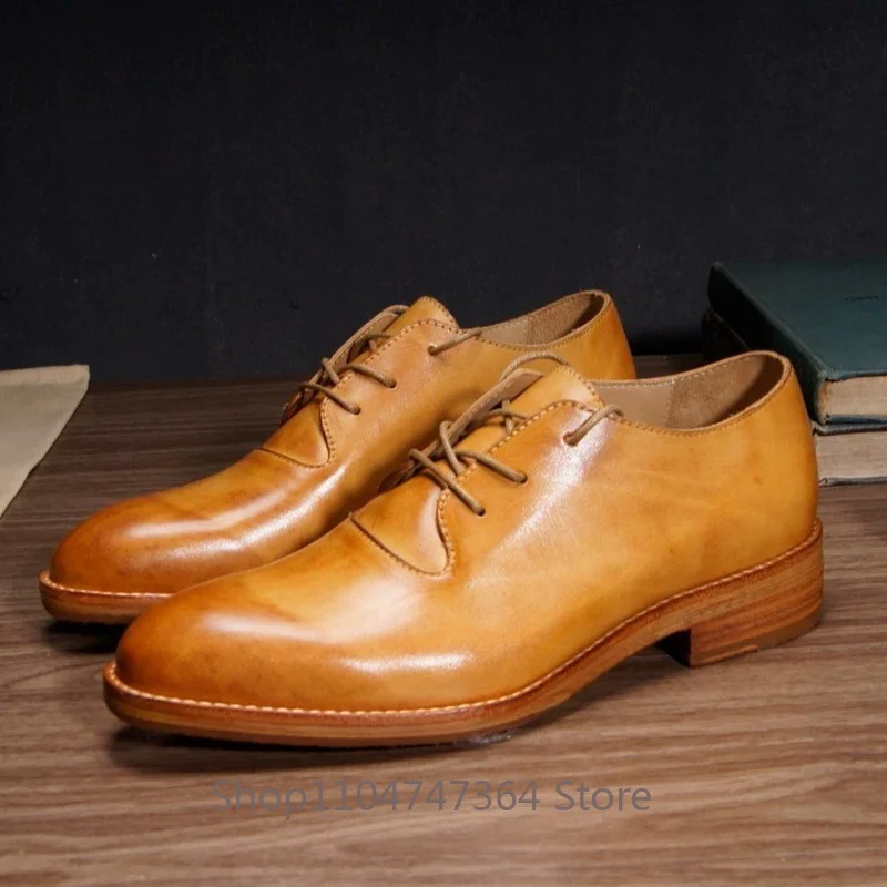 Handmade Formal Leather Shoes Men's Cowhide Business Casual Retro Pointed Toe Party Genuine Leather Work Derby Shoes Male
