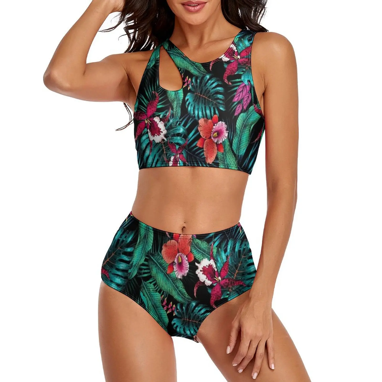 

Sexy Palm Leaves Green Bikini Set Women Floral Print Trend Bikini Swimsuit High Waisted Swimwear Swim Oversize Feminine Bikinis