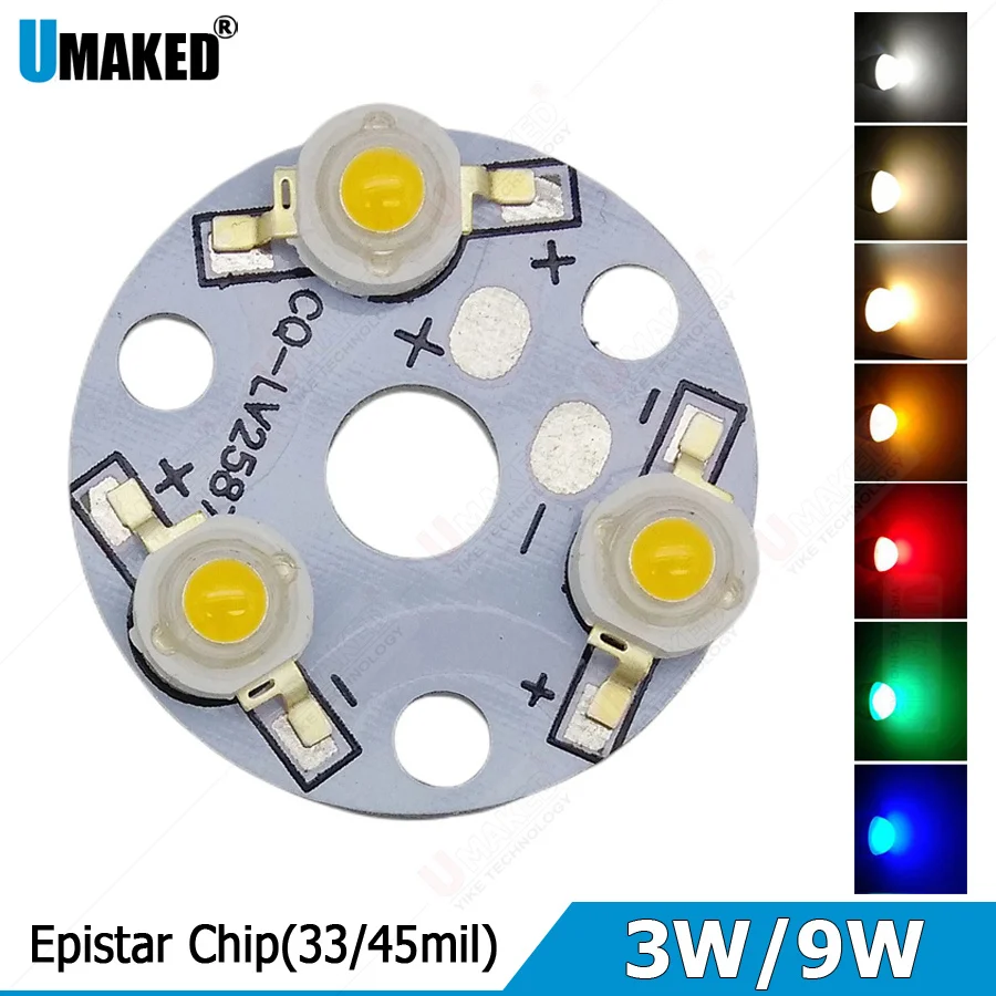 (10PCS) 3W 9W 32mm LED PCB with 1W 3W chips installed, Aluminum plate board with chips for bulb light, tracking light.  leds