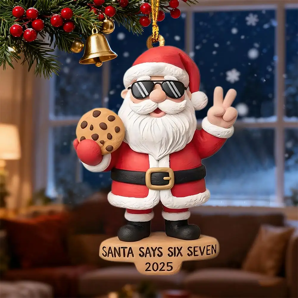عيد الميلاد 67 الاكريليك زخرفة سانتا يقول ستة سبعة عيد الميلاد زخرفة 2025 2D الاكريليك مضحك 67 ميمي الحلي الجدة 6 7 ديكور