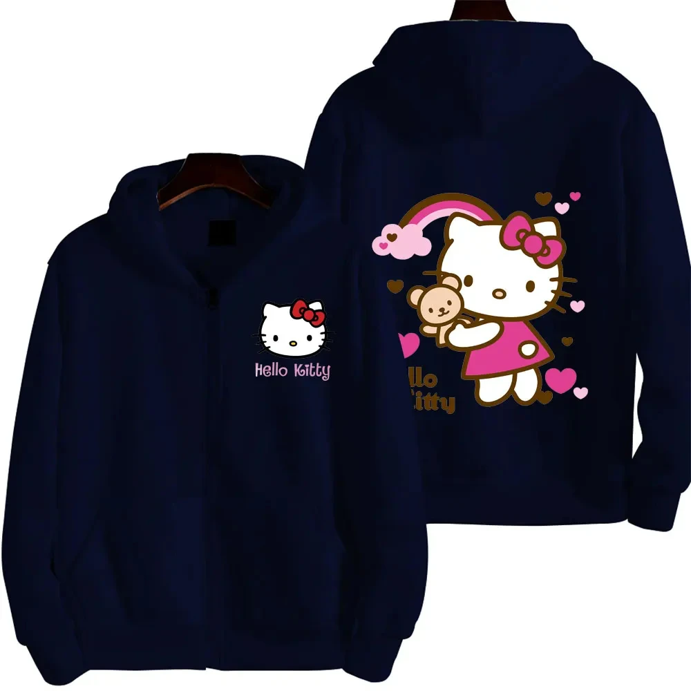 

Women's zipper hoodie spring and autumn new cute kawaii Sanrio Hello Kitty pattern boys and girls sweatshirt 2025 street trend c