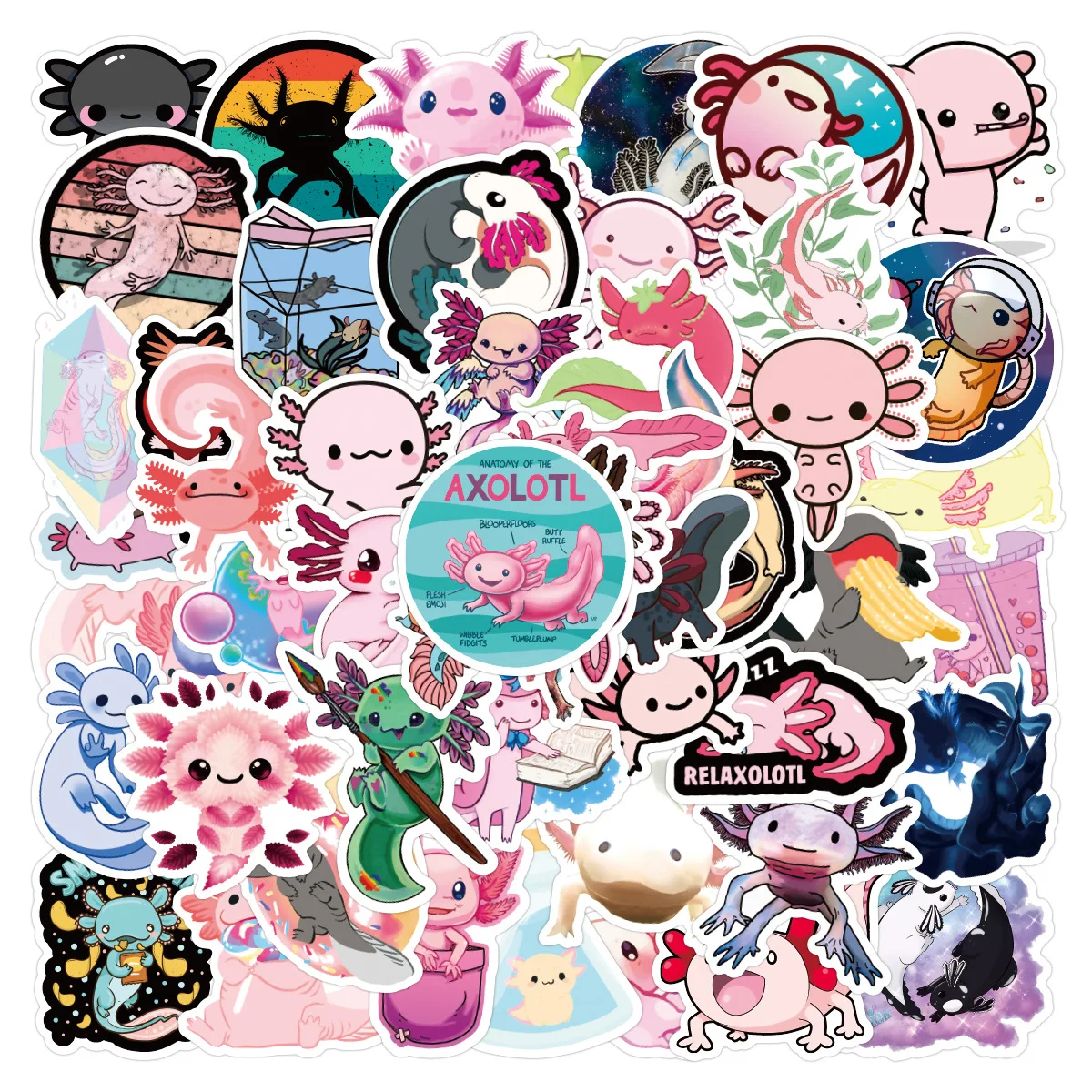 50/100pcs  Cute Axolotl Graffiti Stickers Kids Decorative Laptop Phone Case Stationery Kawaii Sticker Decals Holiday Gift Toy