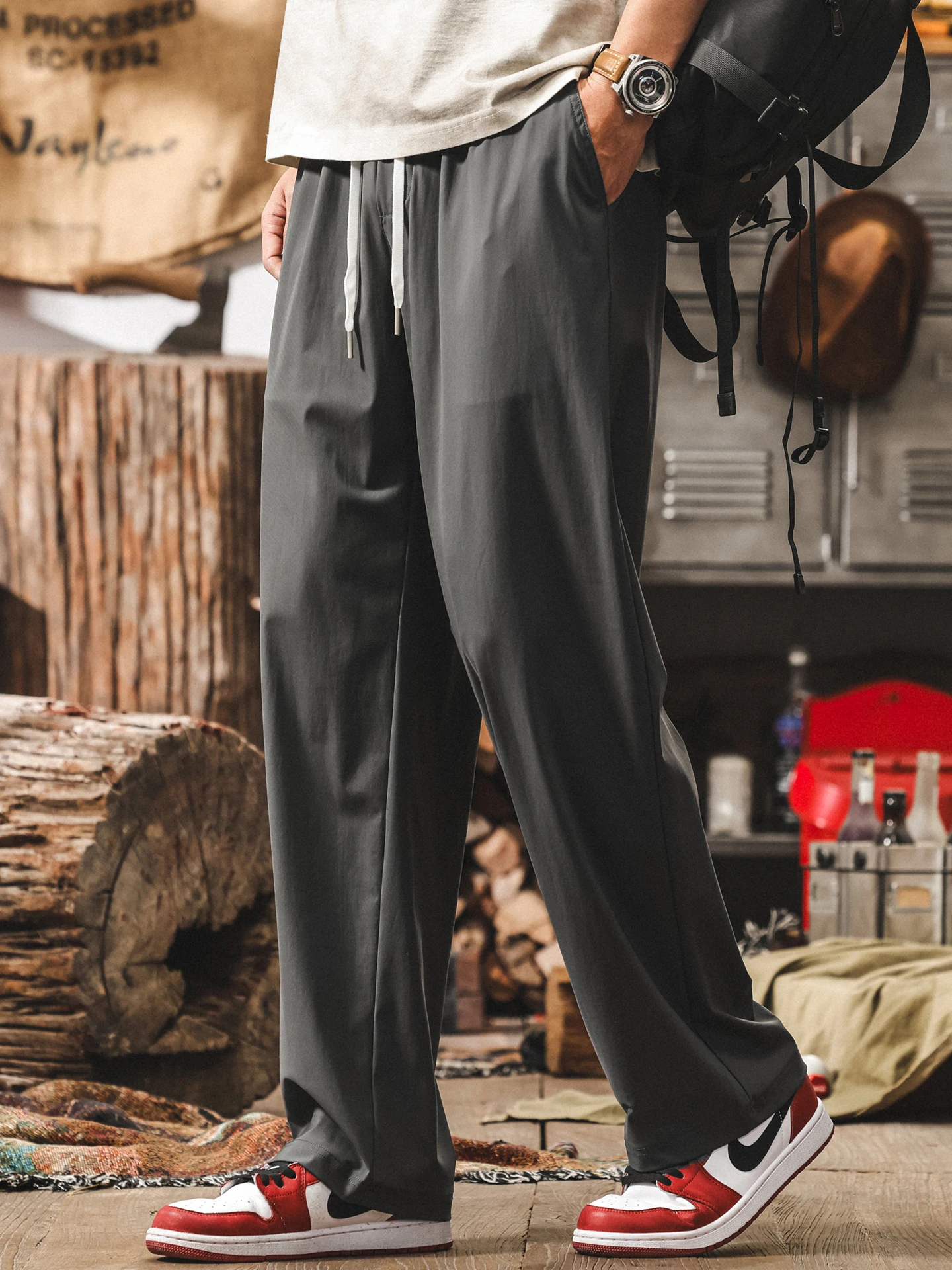 

Мужские летние тонкие повседневные брюки из ледяного шелка, свободные удобные прямые длинные брюки, дышащие модные американские брюки